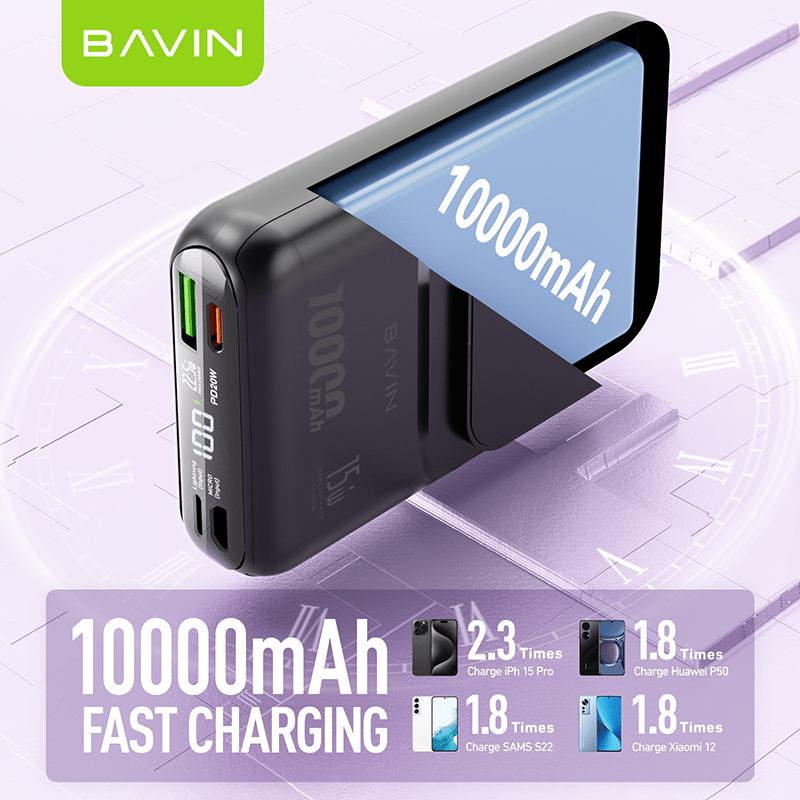 BAVIN PC1066 10000mAh Magnetic Wireless Power Bank with Built-In Cable - Closeout Connect