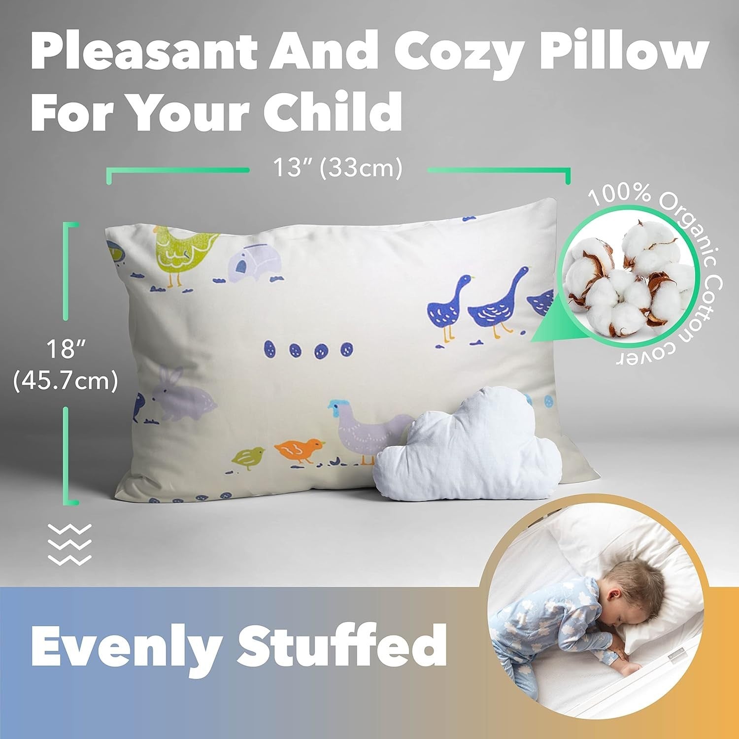 2-Pack Organic Cotton Toddler Pillows for Sleeping
