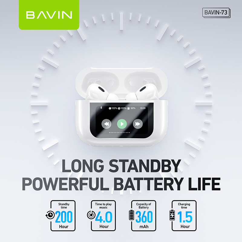 BAVIN HB-BA-73 ANC Wireless Bluetooth 5.3 Earbuds with Touch Display - Closeout Connect