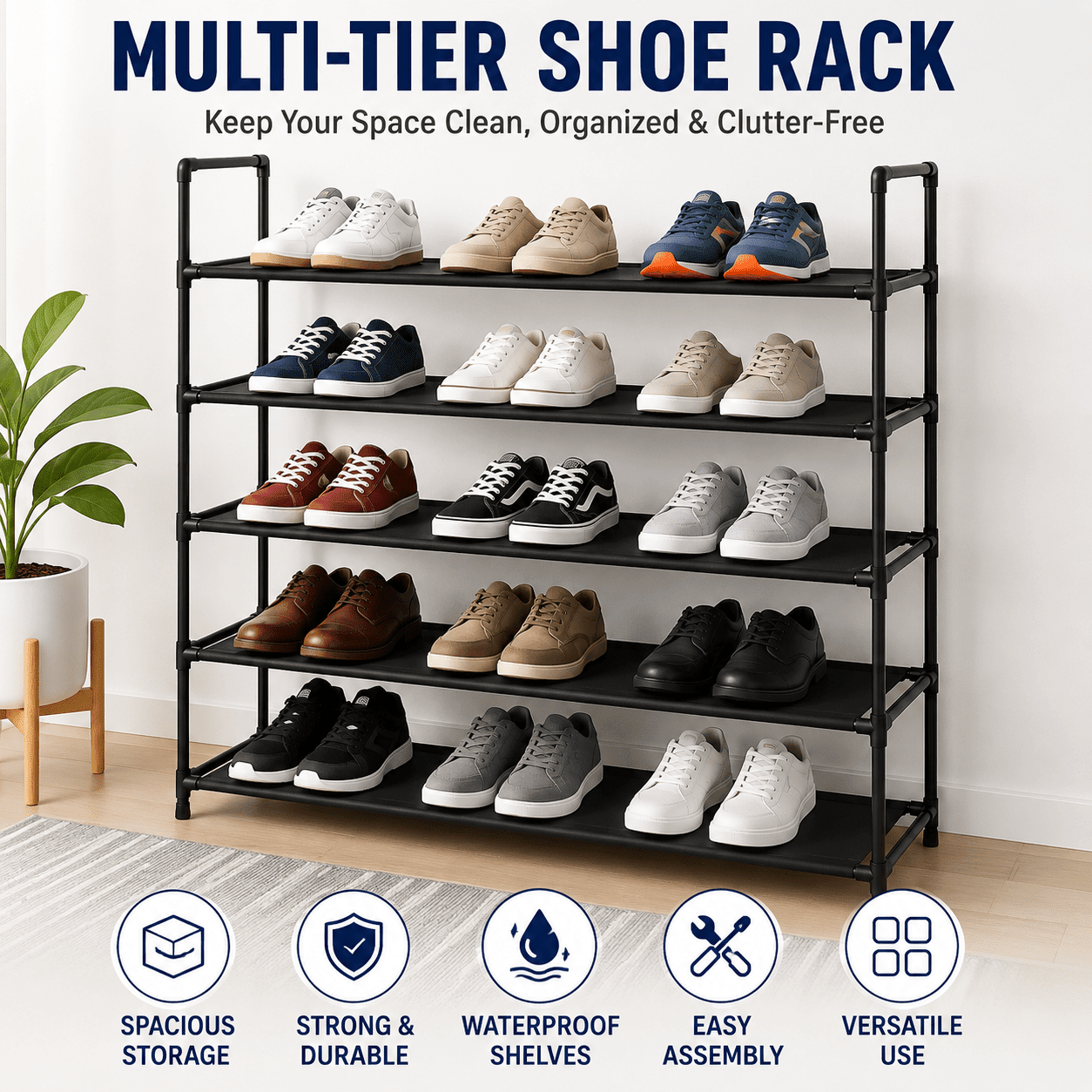 5-Tier Shoe Rack Organizer – Multi-Level Storage Shelf for Shoes - Closeoutconnect