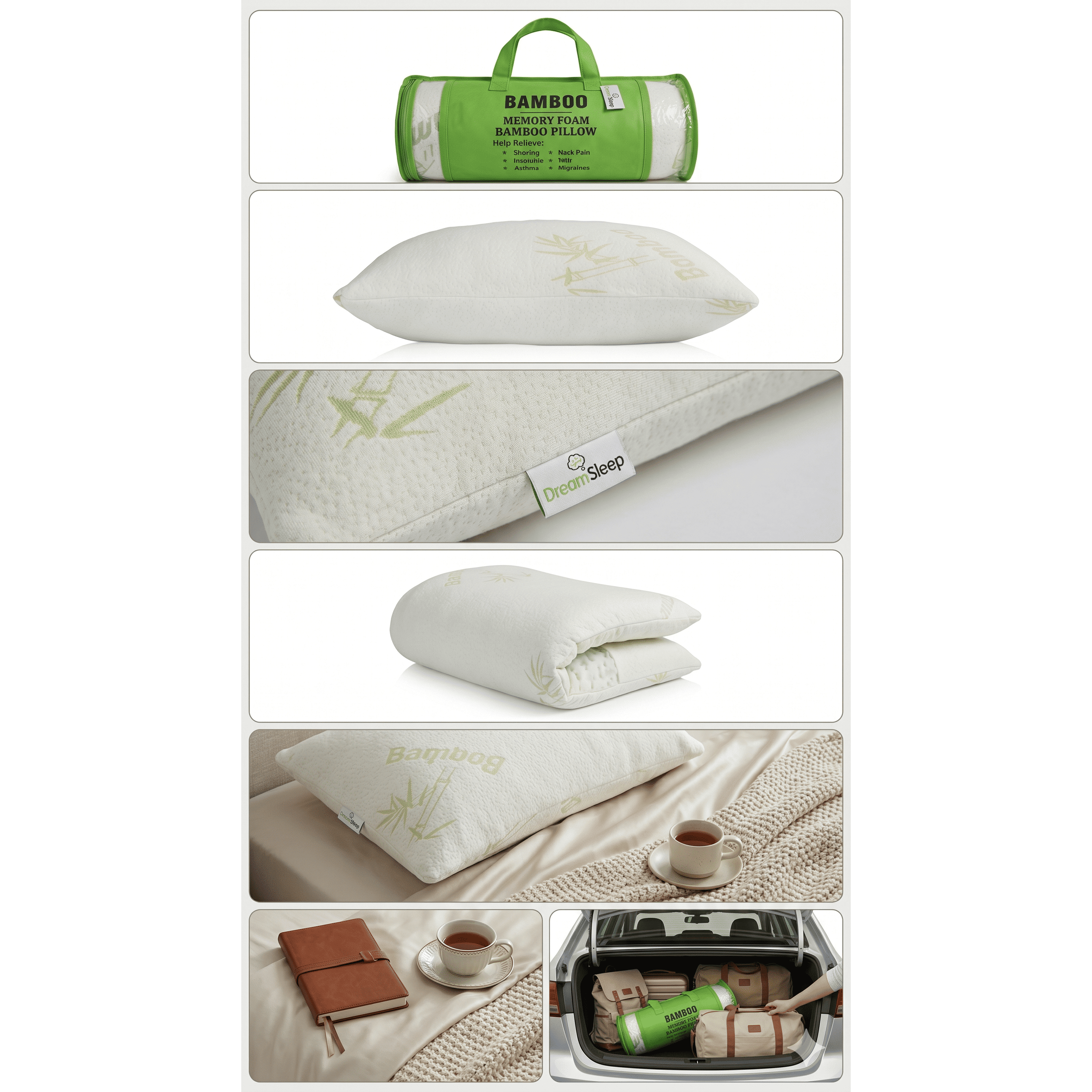 Queen Shredded Memory Foam Bamboo Pillow – Hypoallergenic Support - Closeoutconnect