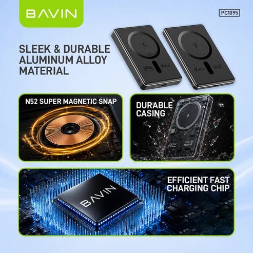 BAVIN PC1095 5000mAh 15W Ultra-Thin Magnetic Wireless Power Bank - Closeout Connect