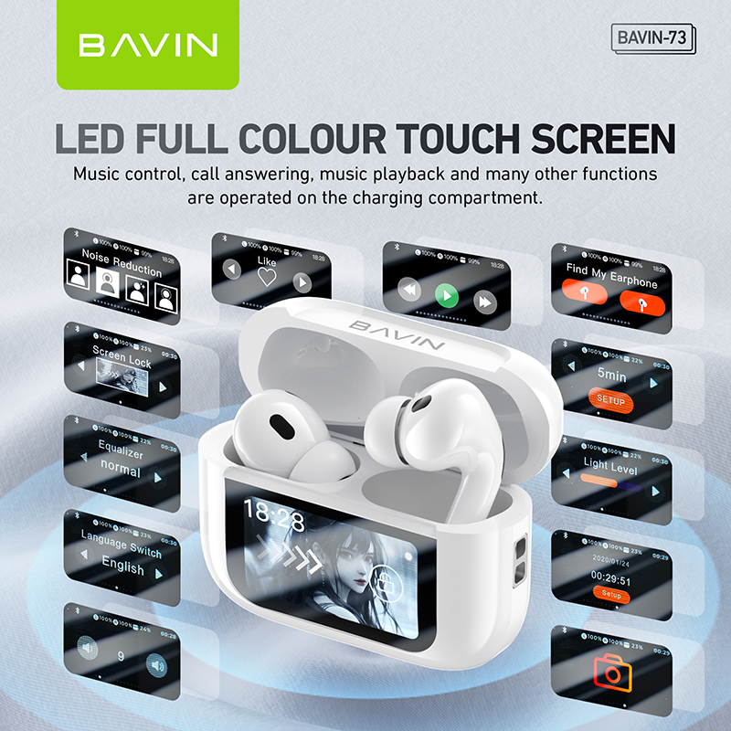 BAVIN HB-BA-73 ANC Wireless Bluetooth 5.3 Earbuds with Touch Display