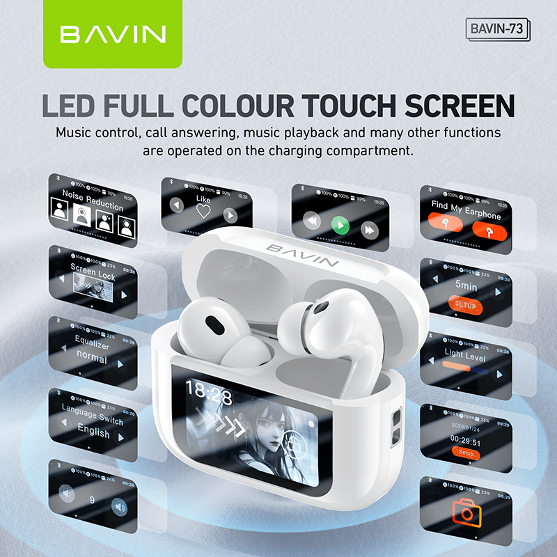 BAVIN HB-BA-73 ANC Wireless Bluetooth 5.3 Earbuds with Touch Display - Closeout Connect