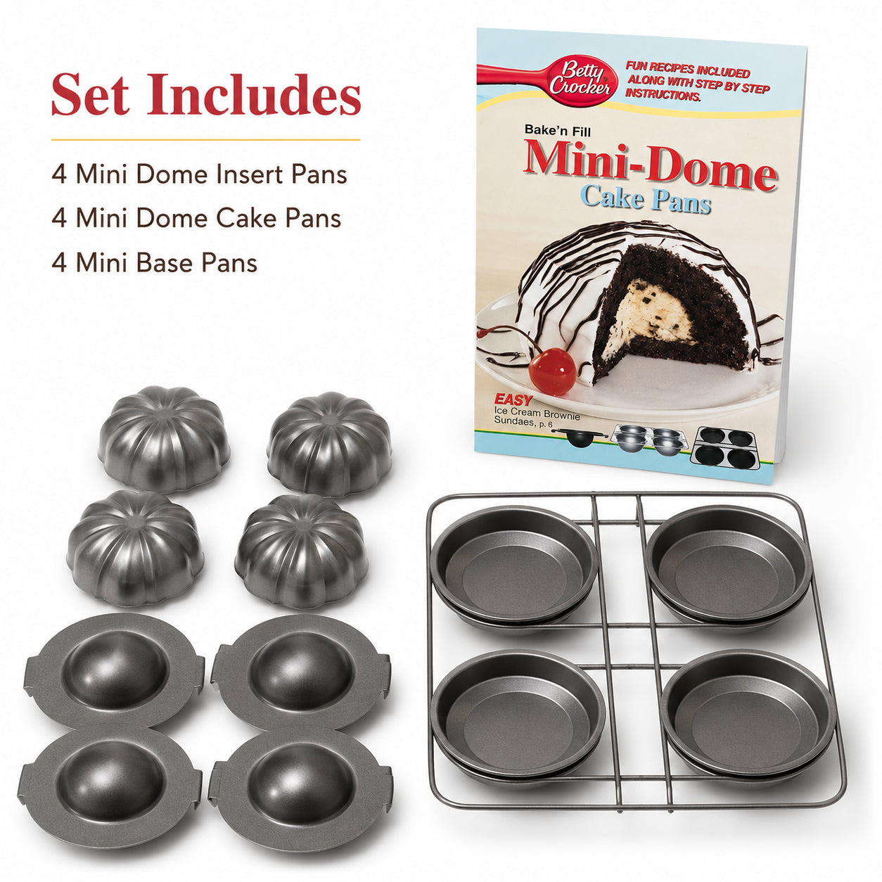 Betty Crocker Bake 'n Fill Mini Dome Cake Pans 12-Piece Baking Set New