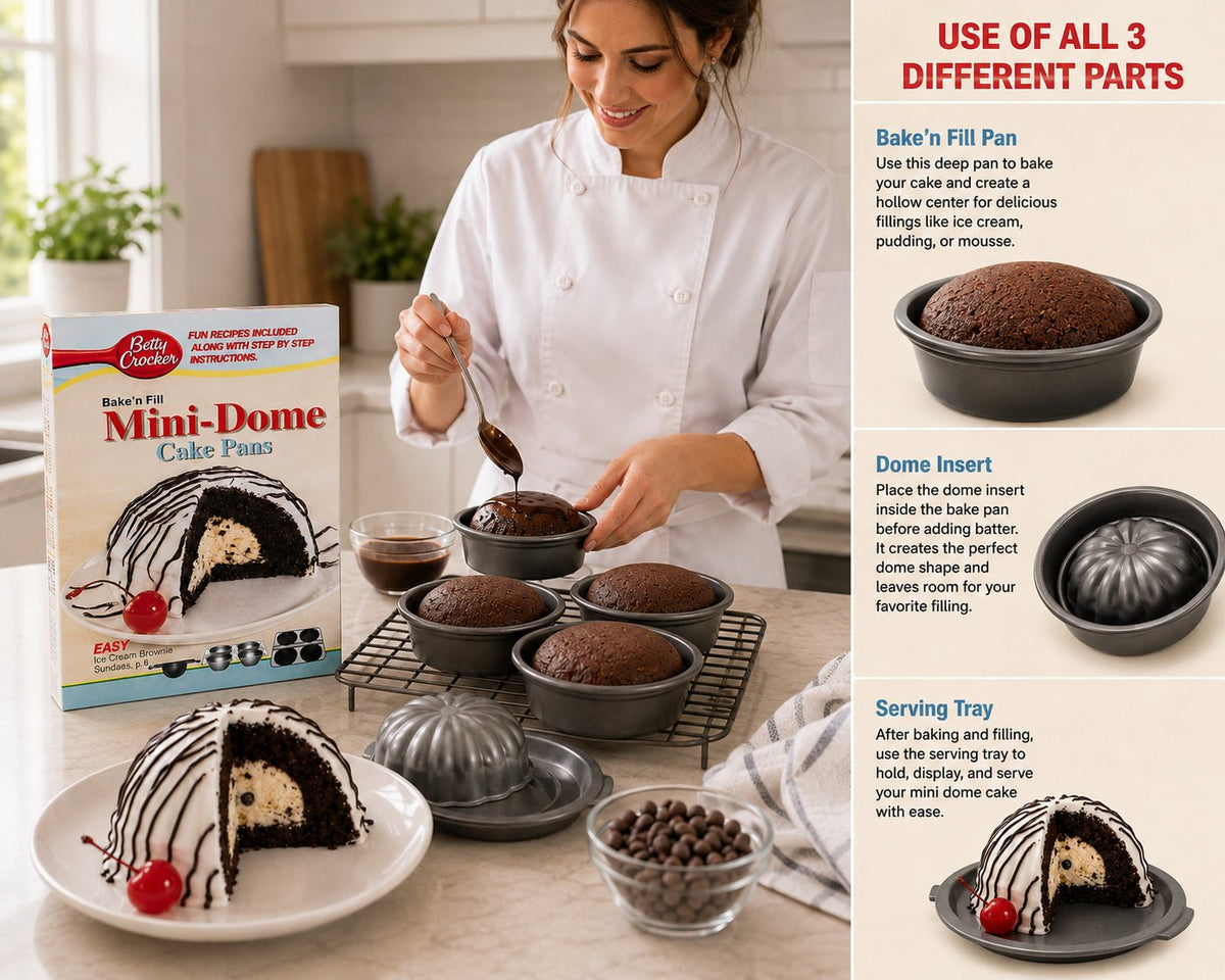 Betty Crocker Bake 'n Fill Mini Dome Cake Pans 12-Piece Baking Set New - Closeoutconnect