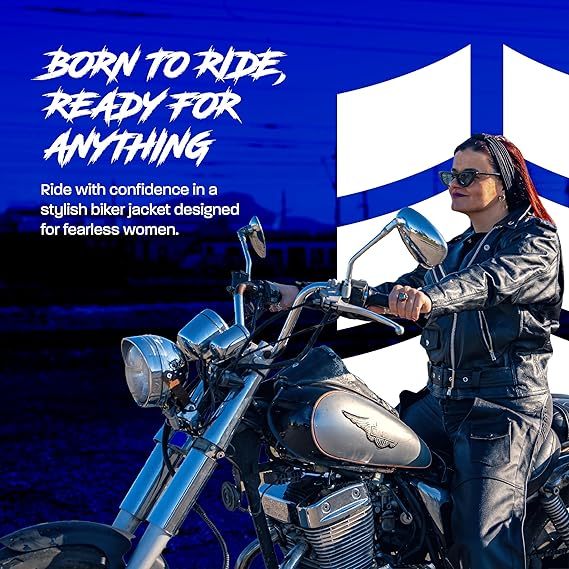 HWK Brando Women's Genuine Leather Motorcycle Jacket, Black