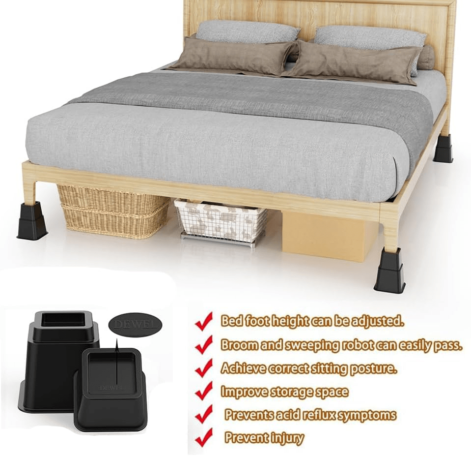Adjustable Bed & Furniture Risers Set of 4, Stackable Heavy Duty - Closeoutconnect