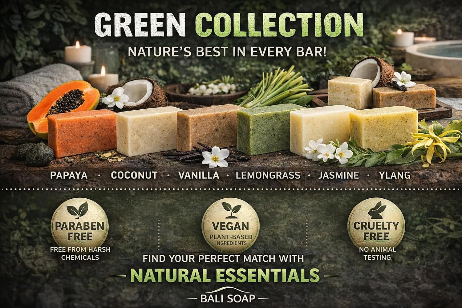 Bali Soap Natural Bar Gift Set 6 Pack Vegan Handmade Face Body Soap 3.5 Oz