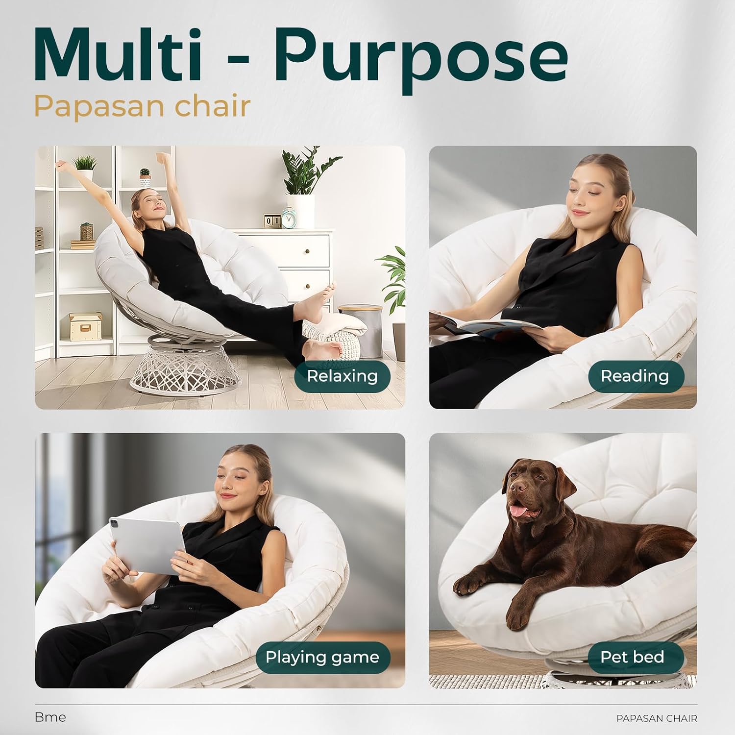 Papasan Chair with Thick Cushion & Swivel Base | Oversized Wicker Lounge Accent Chair for Living Room, Bedroom & Reading Nook