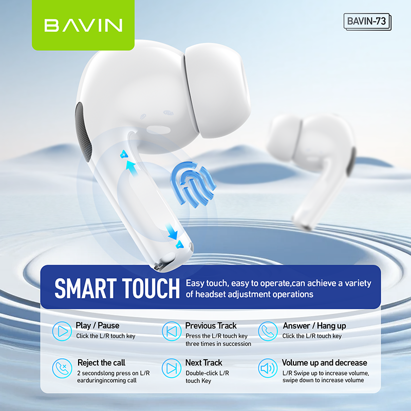 BAVIN HB-BA-73 ANC Wireless Bluetooth 5.3 Earbuds with Touch Display