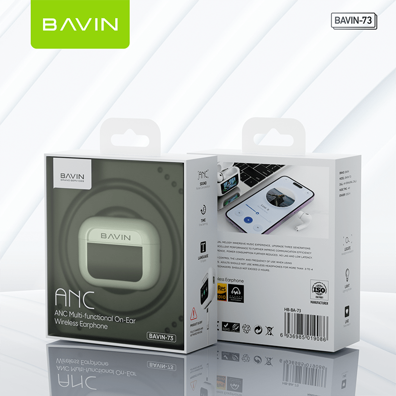 BAVIN HB-BA-73 ANC Wireless Bluetooth 5.3 Earbuds with Touch Display - Closeout Connect