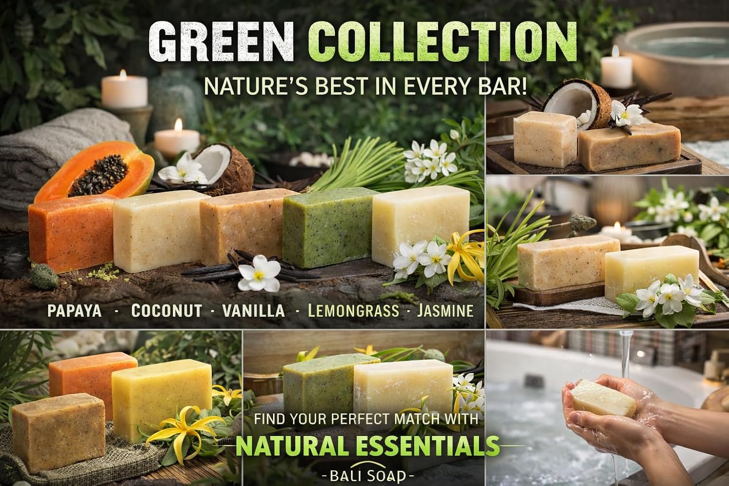 Bali Soap Natural Bar Gift Set 6 Pack Vegan Handmade Face Body Soap 3.5 Oz