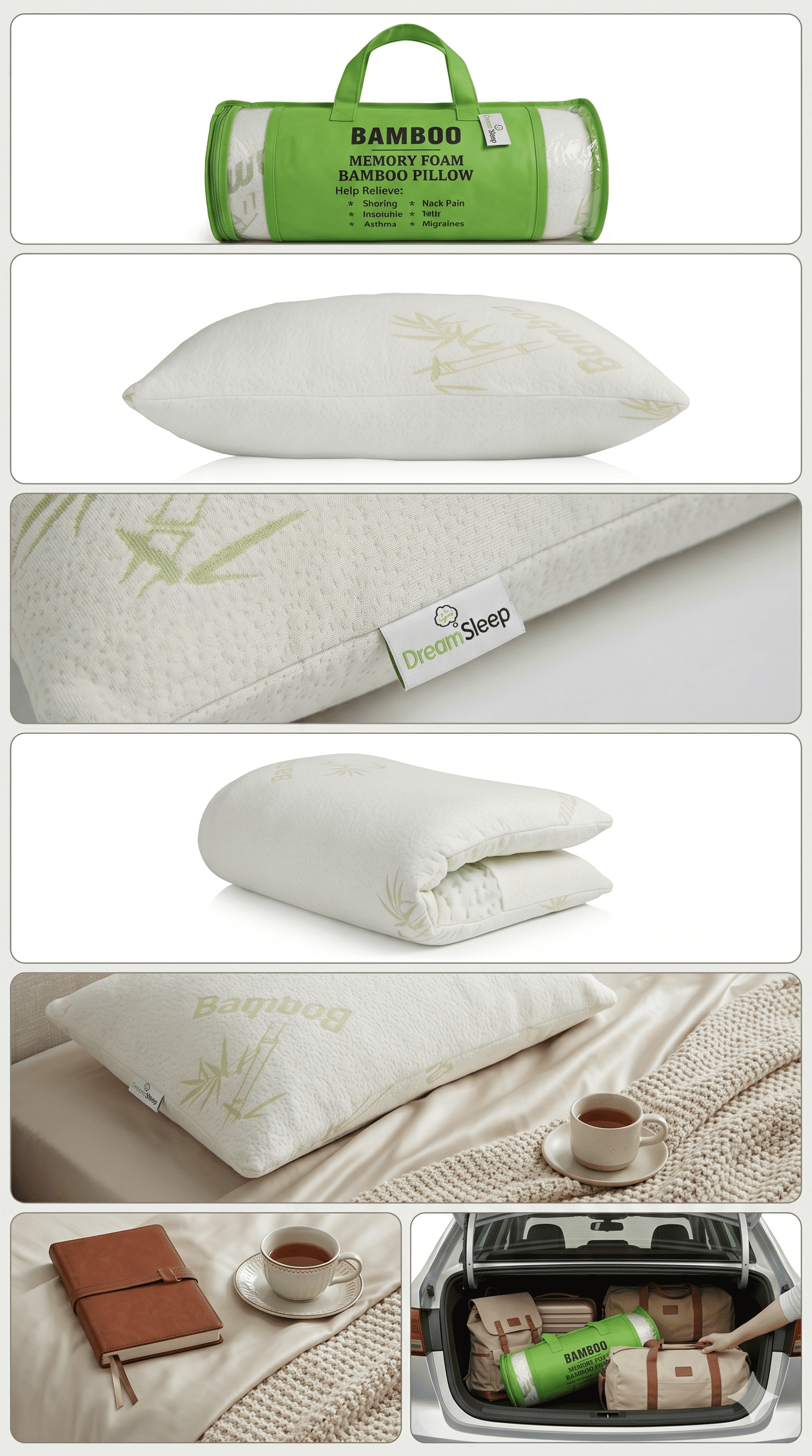 Queen Shredded Memory Foam Bamboo Pillow – Hypoallergenic Support - Closeoutconnect