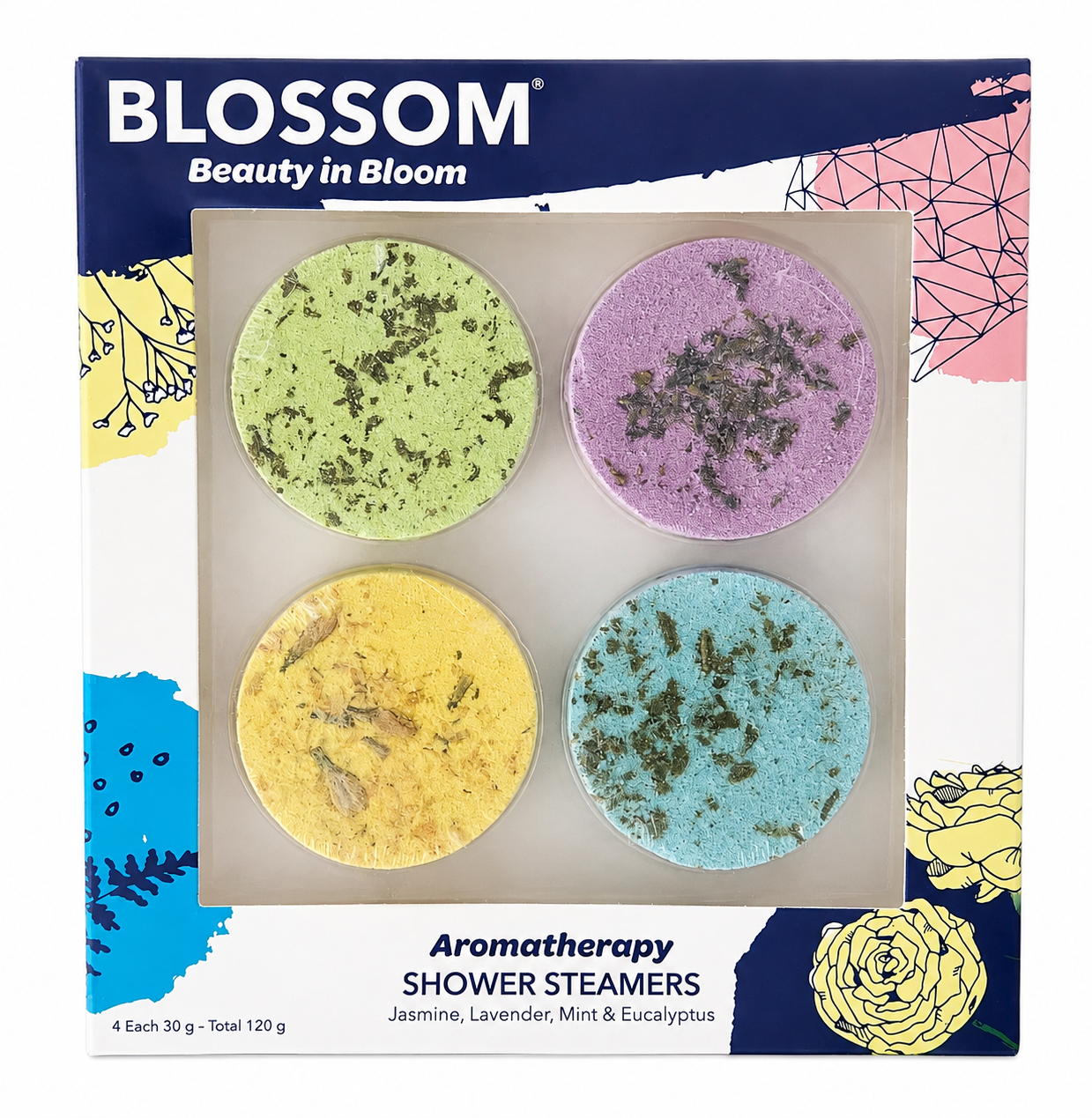 BLOSSOM Aromatherapy Shower Steamers, 4 Scents, 12 Tablets, Pack of 3