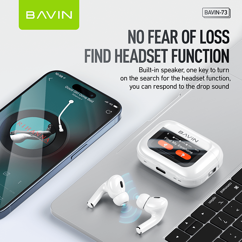 BAVIN HB-BA-73 ANC Wireless Bluetooth 5.3 Earbuds with Touch Display - Closeout Connect