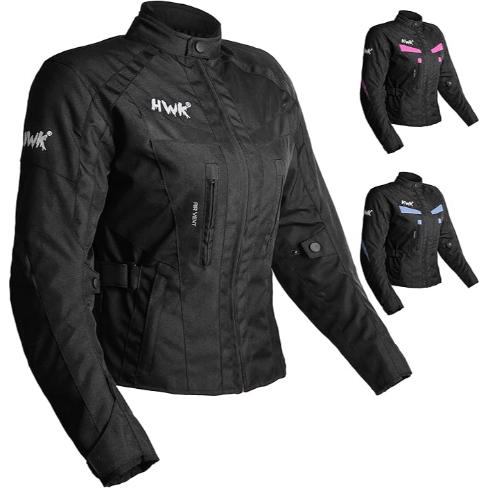 HWK Stunt Women's Motorcycle Jacket with CE Armor – Black XXL
