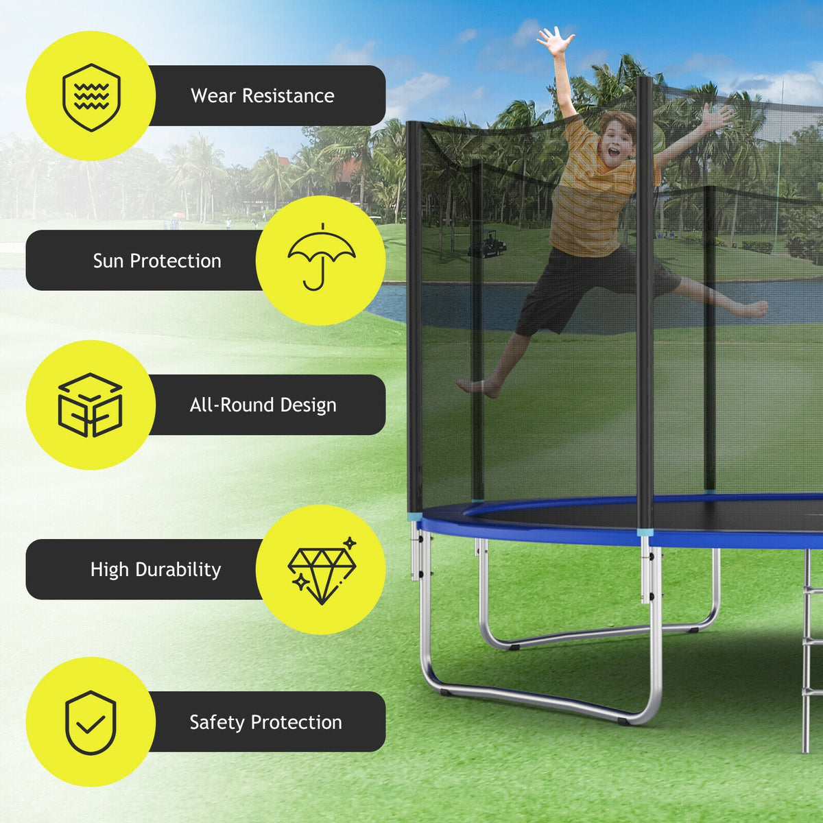 16FT Trampoline Replacement Enclosure Net – 6FT High PE Mesh for 6 Straight Poles - Closeoutconnect