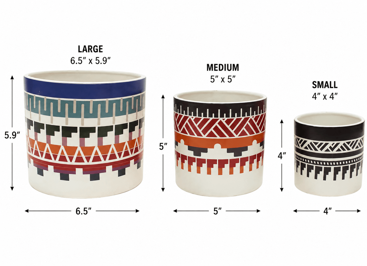 3 Piece Nesting Ceramic Cylindrical Pots Set, Assorted Patterns, COF322S - Closeoutconnect