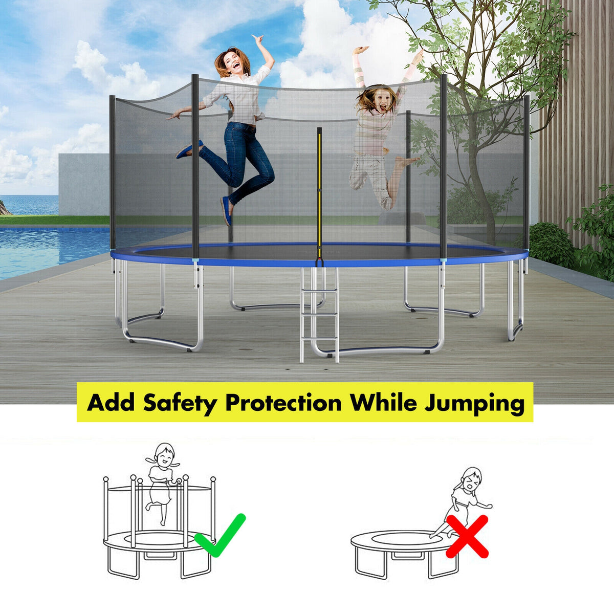 16FT Trampoline Replacement Enclosure Net – 6FT High PE Mesh for 6 Straight Poles - Closeoutconnect