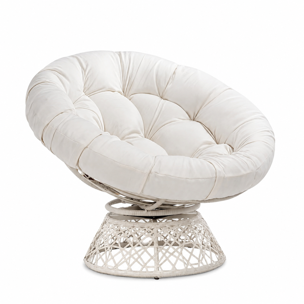 Papasan Chair with Thick Cushion & Swivel Base | Oversized Wicker Lounge Accent Chair for Living Room, Bedroom & Reading Nook
