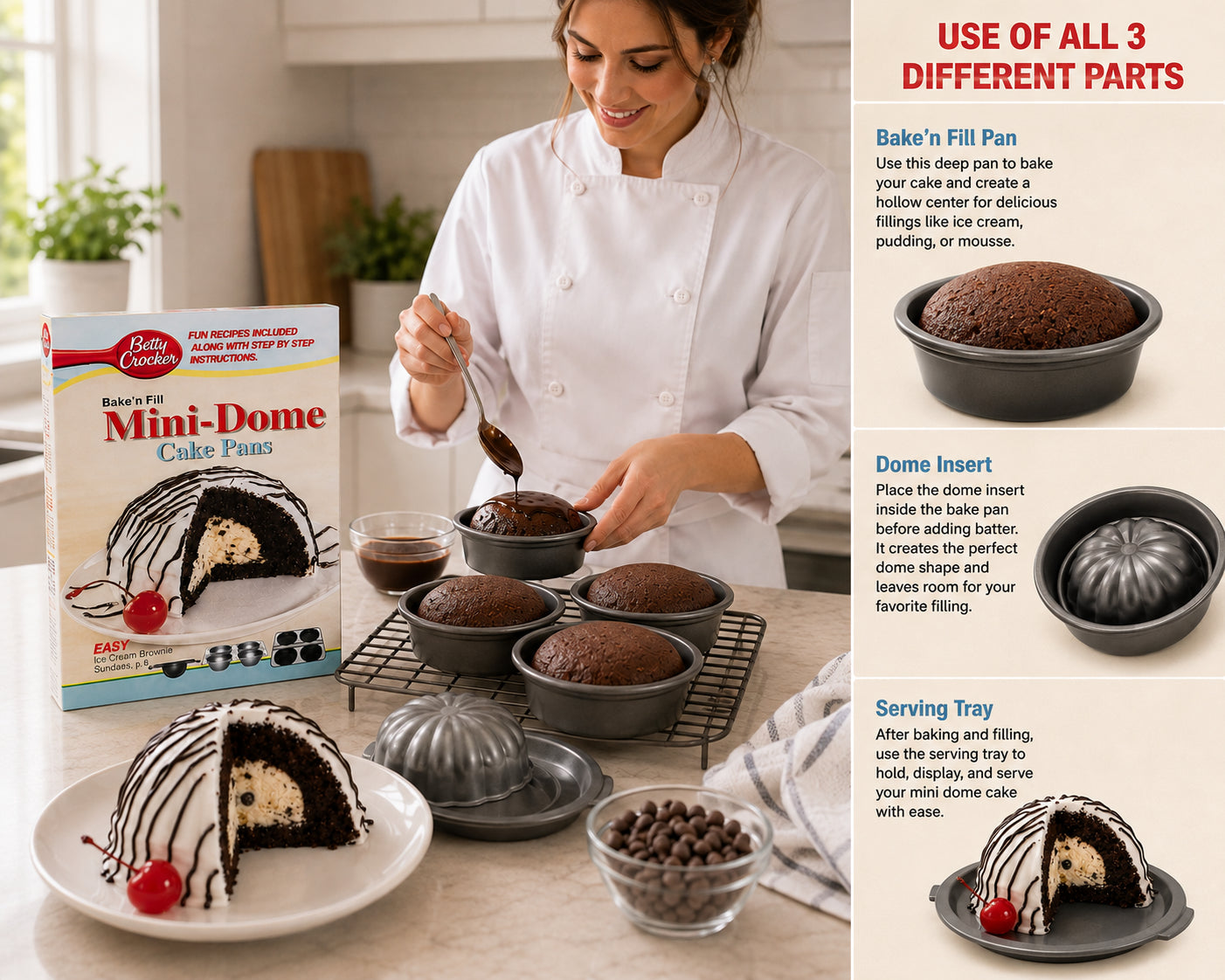 Betty Crocker Bake 'n Fill Mini Dome Cake Pans 12-Piece Baking Set New
