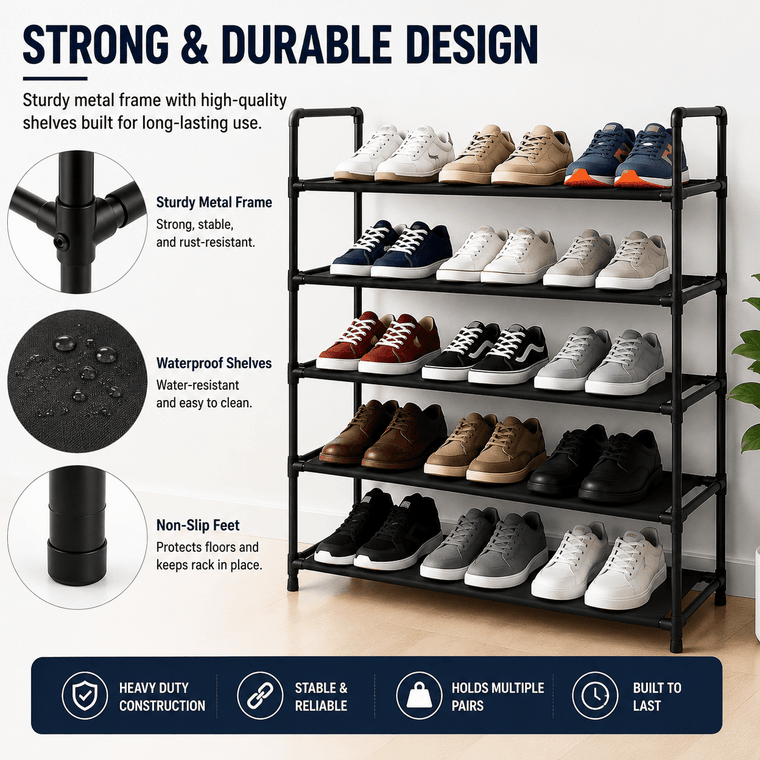 5-Tier Shoe Rack Organizer – Multi-Level Storage Shelf for Shoes - Closeoutconnect