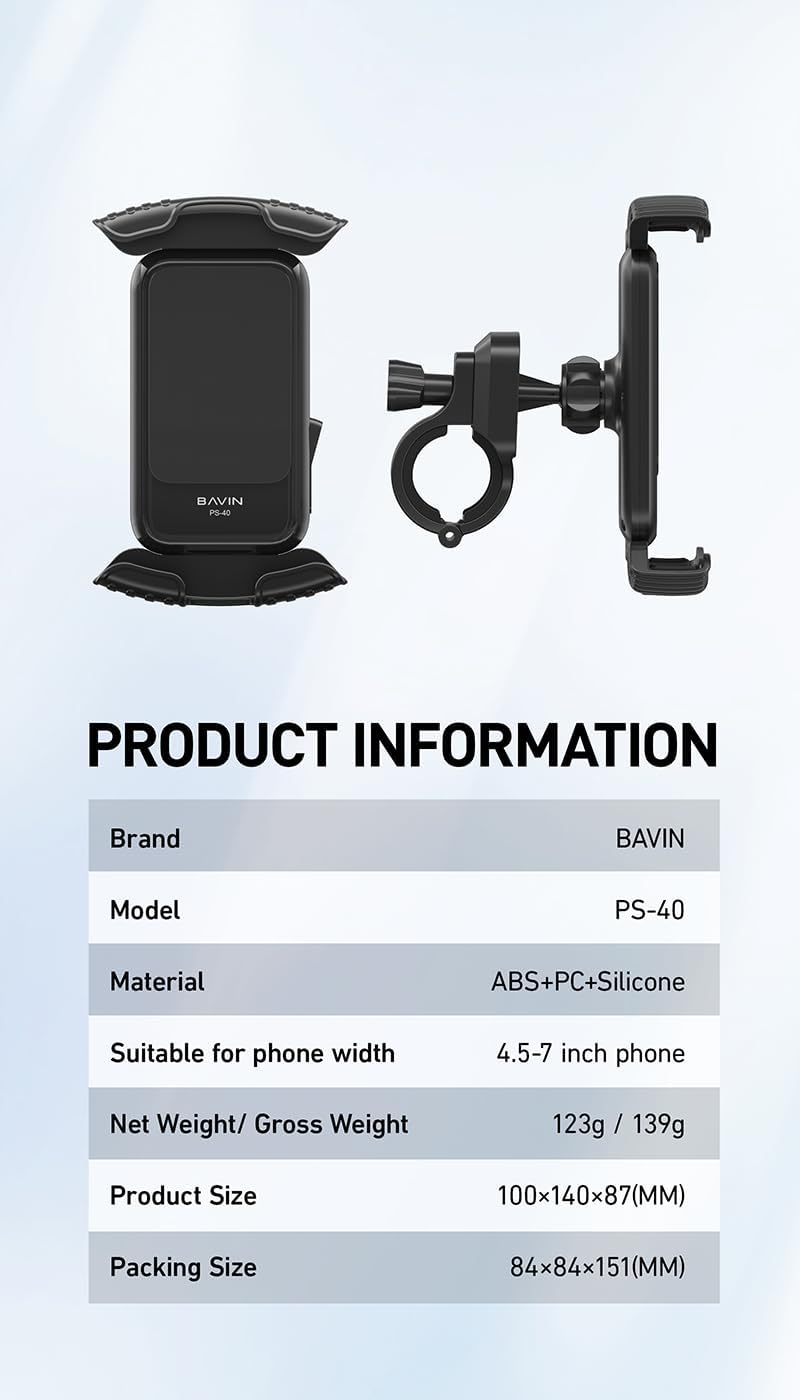 BAVIN PS40 Universal Bike & Scooter Phone Mount with 360° Rotation