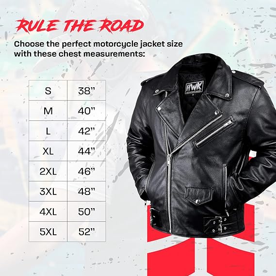 HWK Brando Men's Genuine Leather Motorcycle Jacket – Black Small