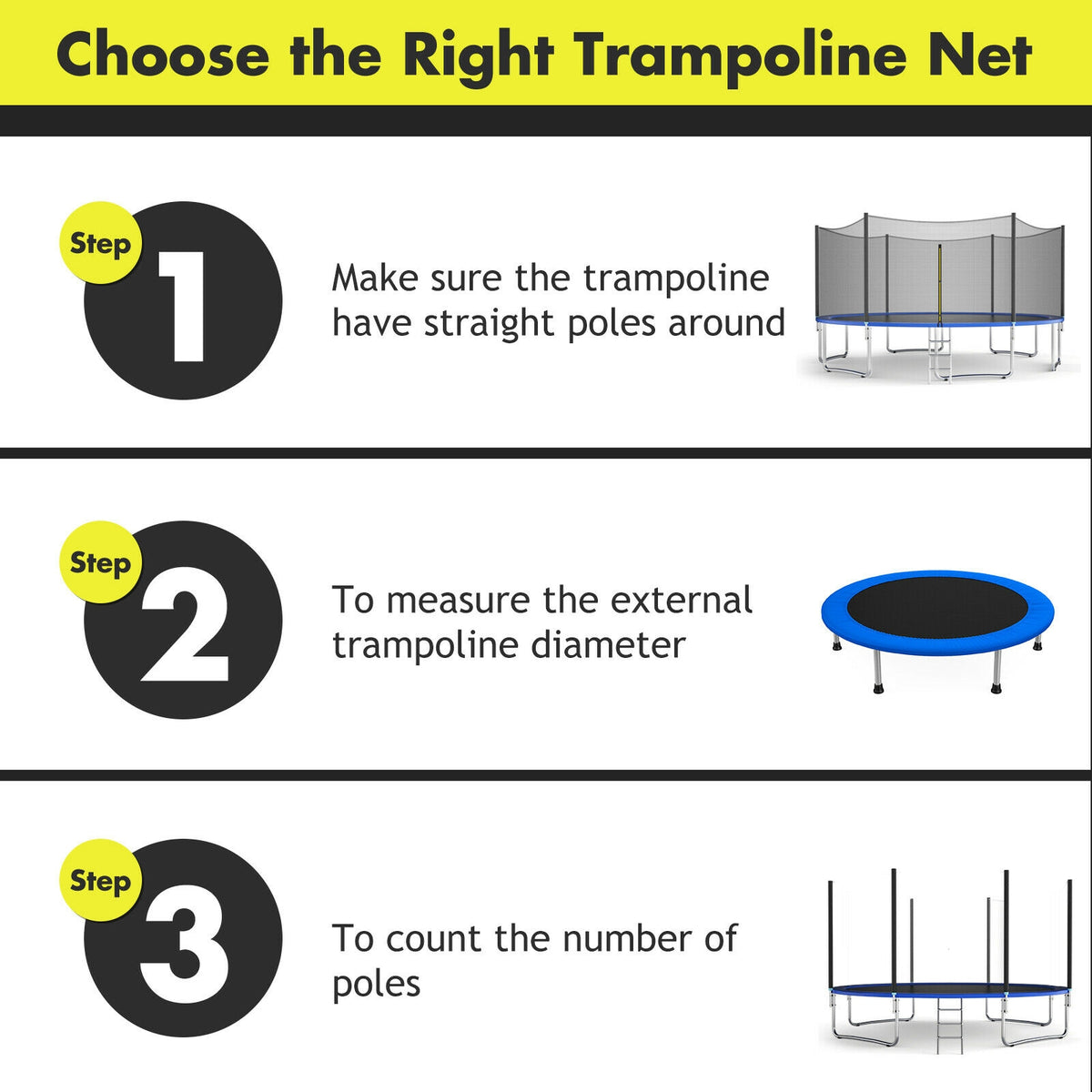 16FT Trampoline Replacement Enclosure Net – 6FT High PE Mesh for 6 Straight Poles - Closeoutconnect