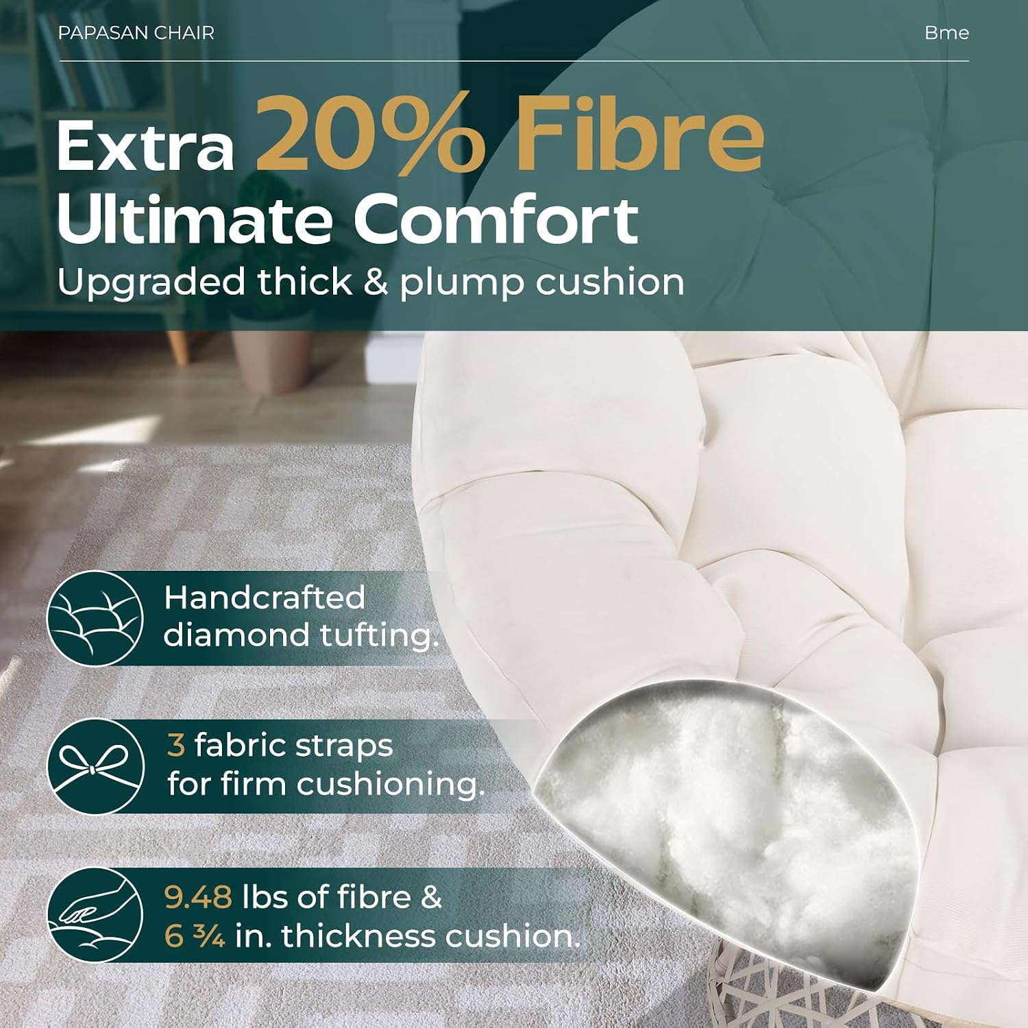 Papasan Chair with Thick Cushion & Swivel Base | Oversized Wicker Lounge Accent Chair for Living Room, Bedroom & Reading Nook