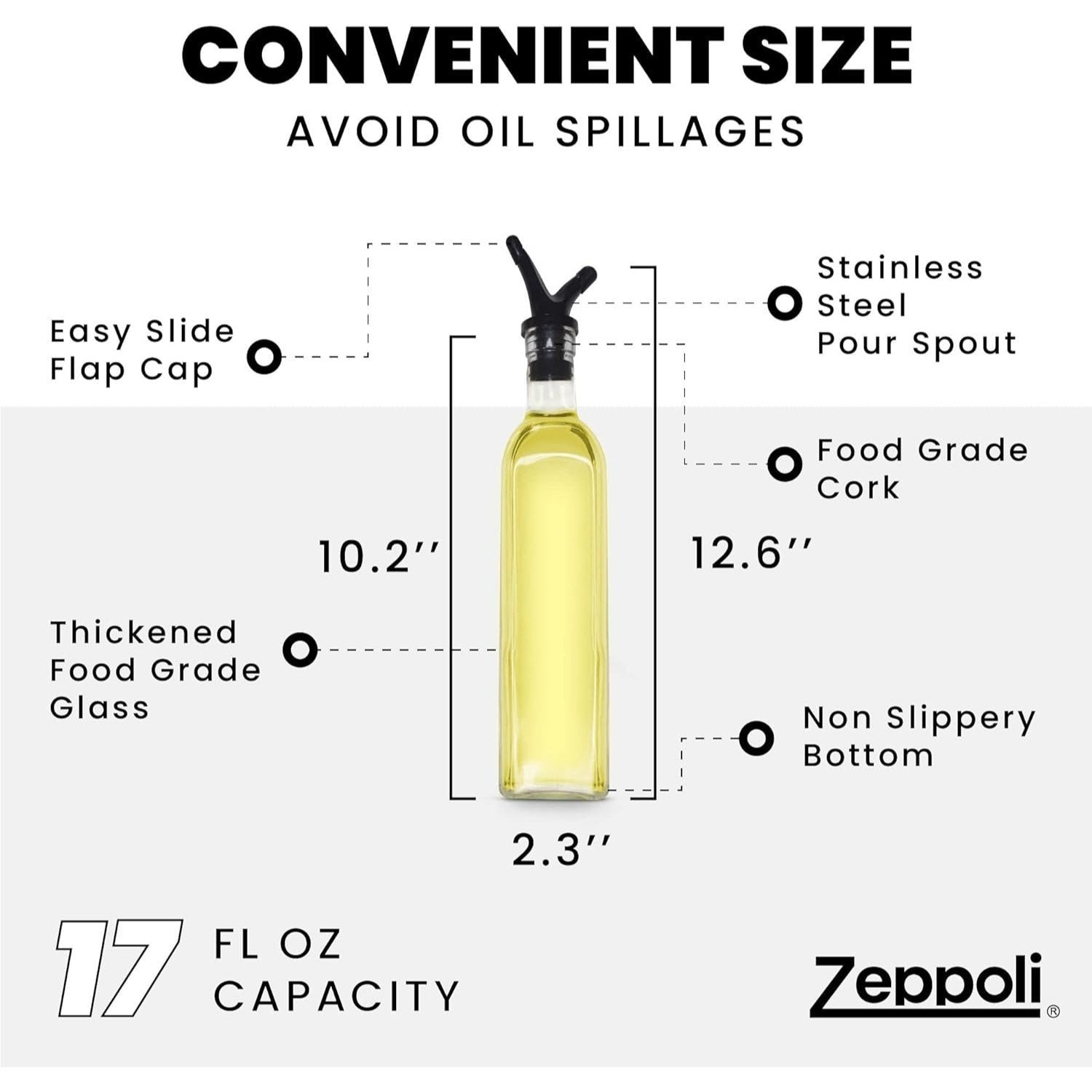 Zeppoli 17 oz Oil & Vinegar Glass Dispenser Bottle Set