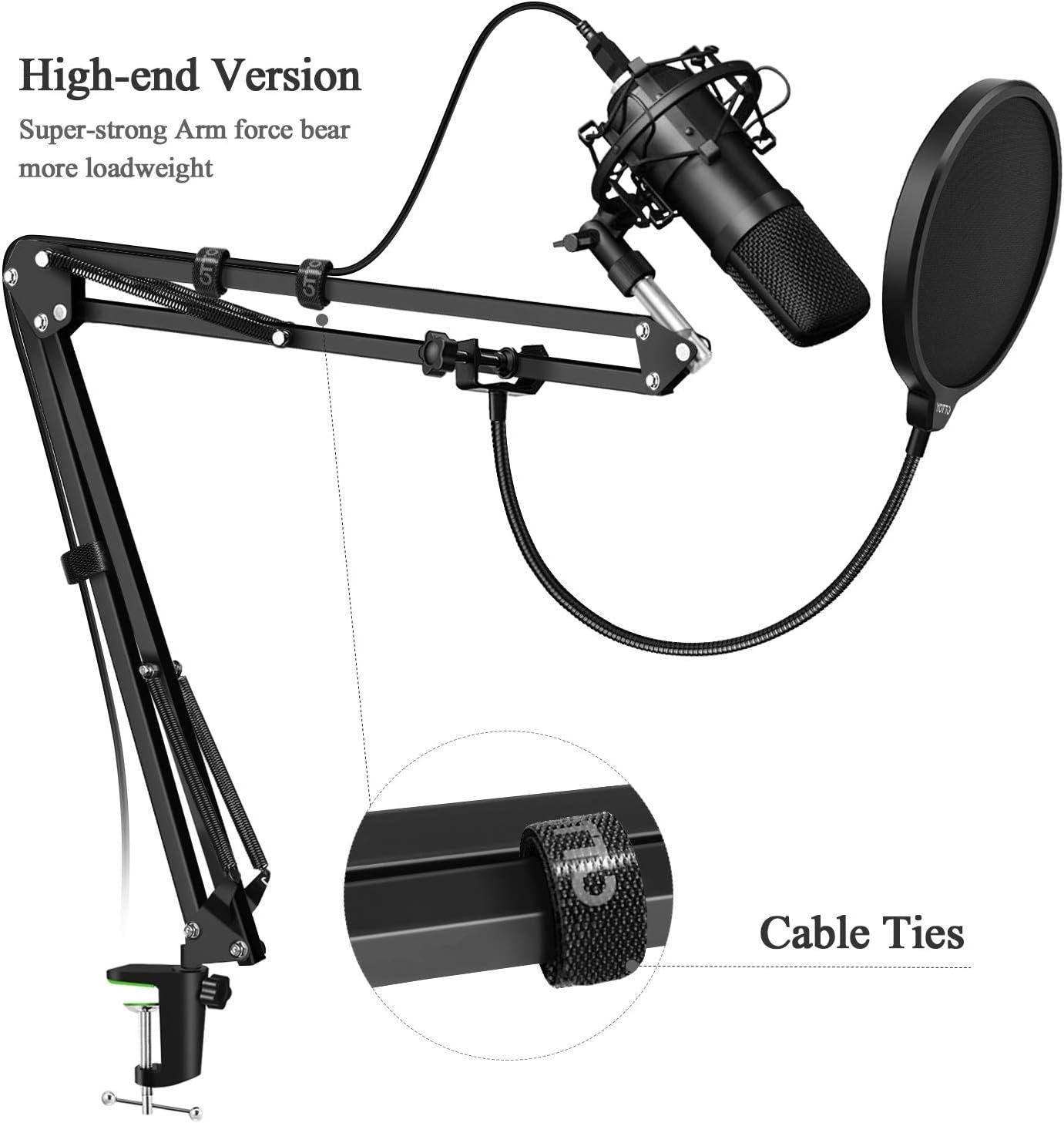 YOTTO Adjustable Microphone Boom Arm Stand with Pop Filter - product image 5