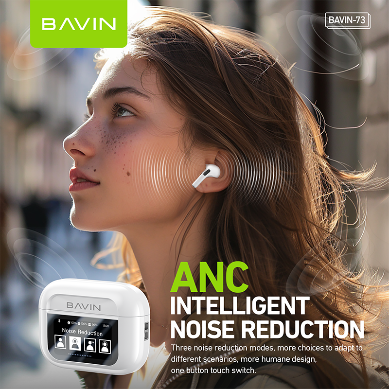 BAVIN HB-BA-73 ANC Wireless Bluetooth 5.3 Earbuds with Touch Display