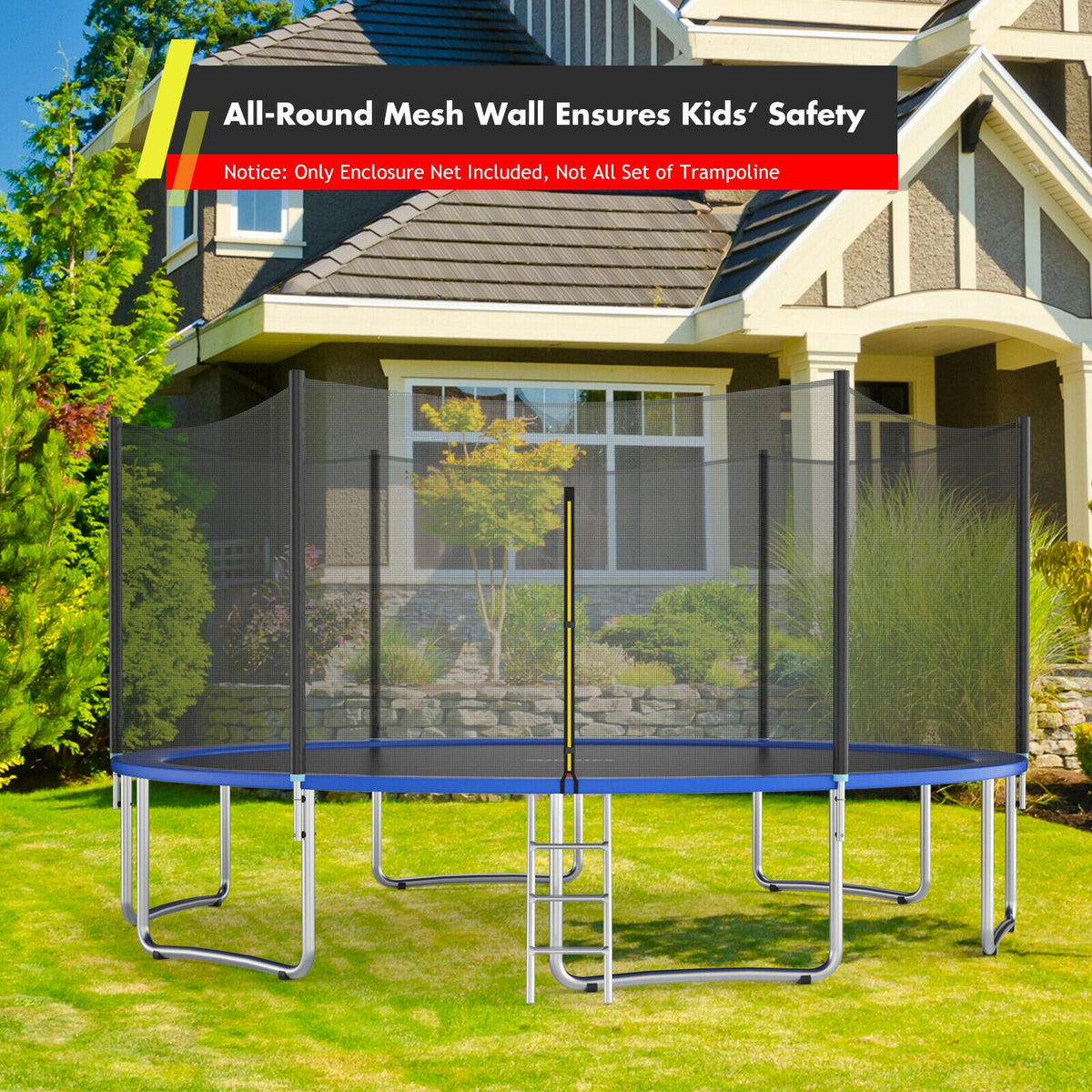 16FT Trampoline Replacement Enclosure Net – 6FT High PE Mesh for 6 Straight Poles - Closeoutconnect